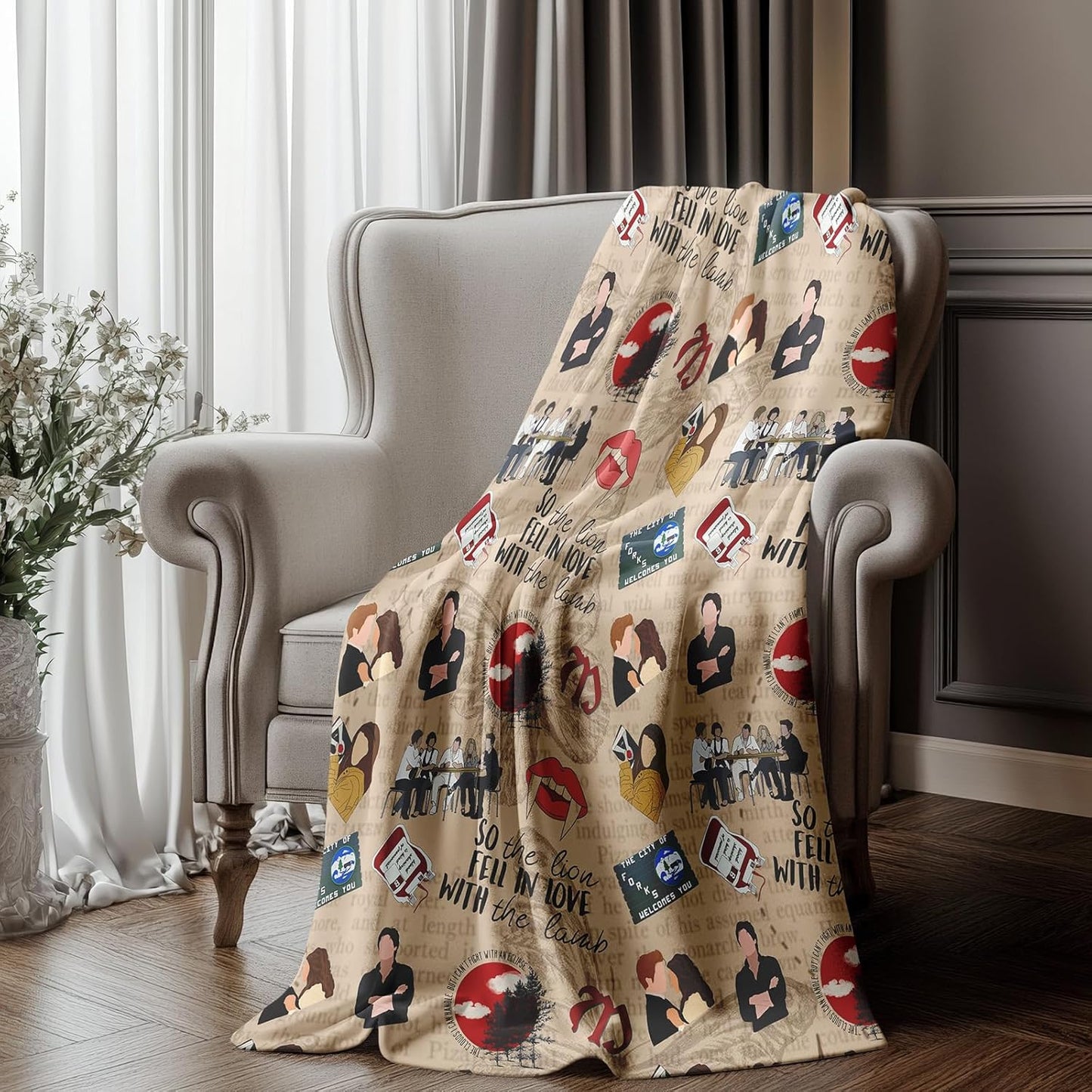 MHunter 50'' x 40'' Movie Twilights Gift Large Size Flannel Blanket, Edw Vampire Romance Throw Blankets House, All Seasons Warm Cozy for Sofa Chairs Bed Home Office Fans, Perfect for Girls and Women