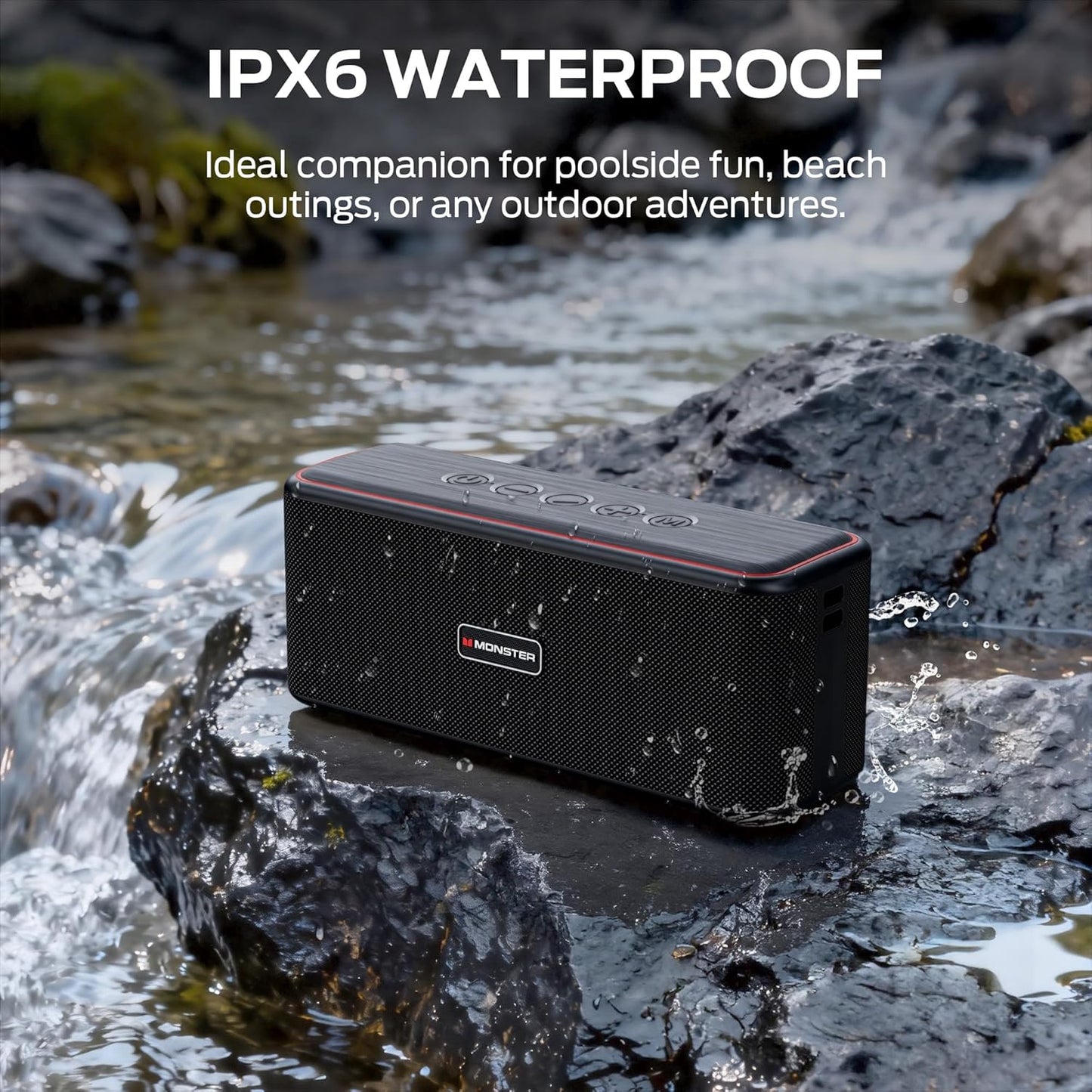 Monster Shock Plus Bluetooth Speaker,Portable Speaker with 40W Loud Stereo Sound, Bluetooth 6.0,TWS Pairing, 20H Playtime,Support AUX/TF Card,IPX6 Waterproof Wireless Speakers for Outdoor,Home,Travel