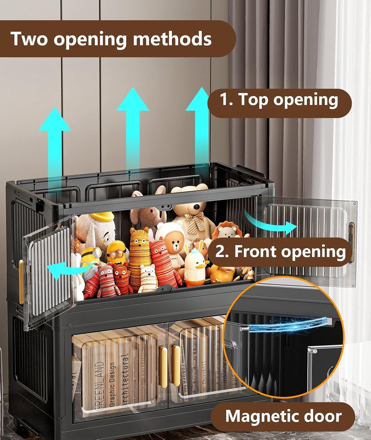 4-Tier Stackable Storage Bins with Lid,Foldable Plastic Drawer Storage with Wheels,Closet Organizers and Storage for Living Room, Office, Dorm