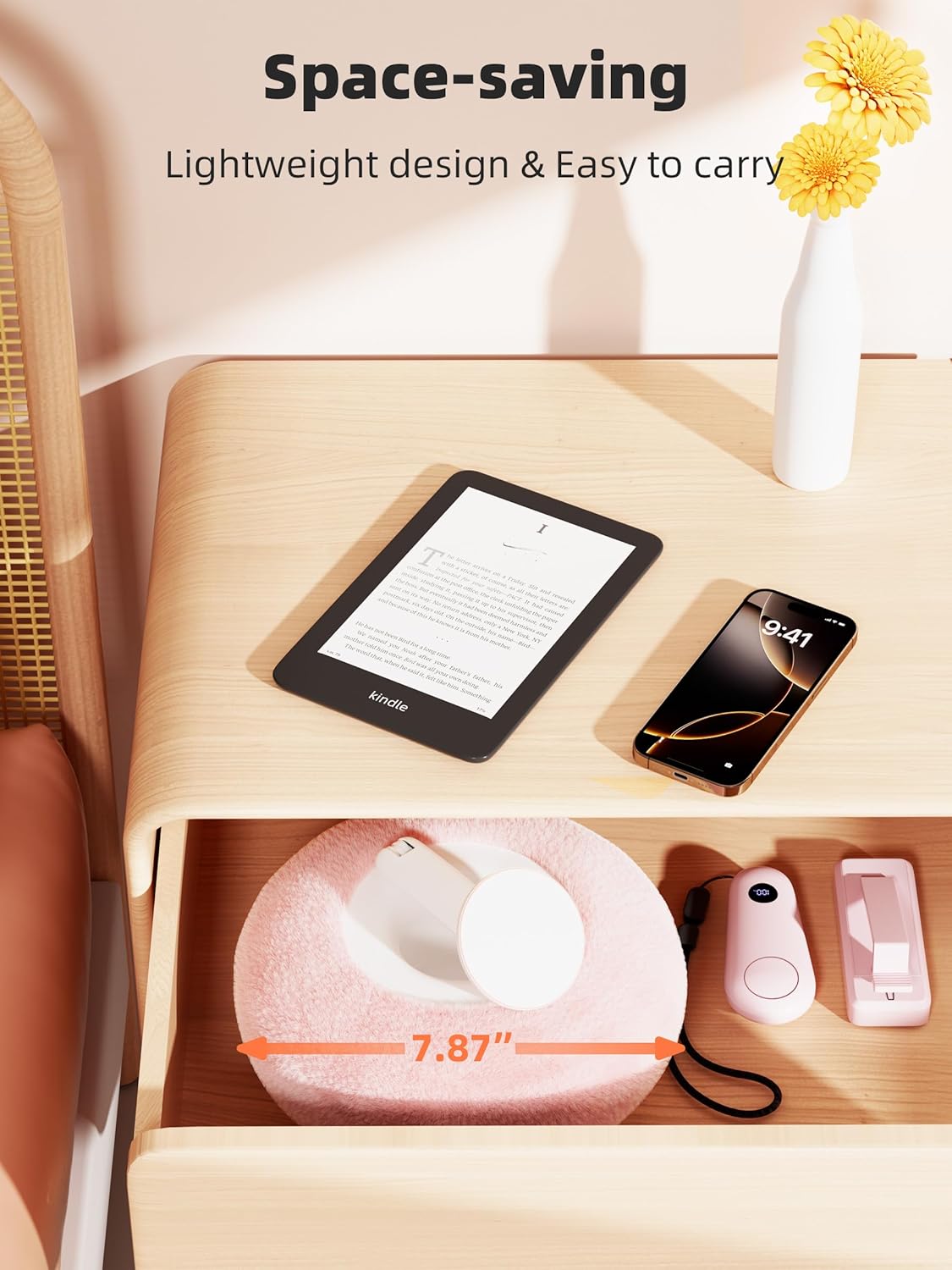 Magnetic Kindle Holder with Page Turner, Cozy Pillow Kindle Stand for Reading, 360° Adjustable Phone Holder for Bed, Small Bowl for Tablet Stand with Stable Suction Base (Pink)