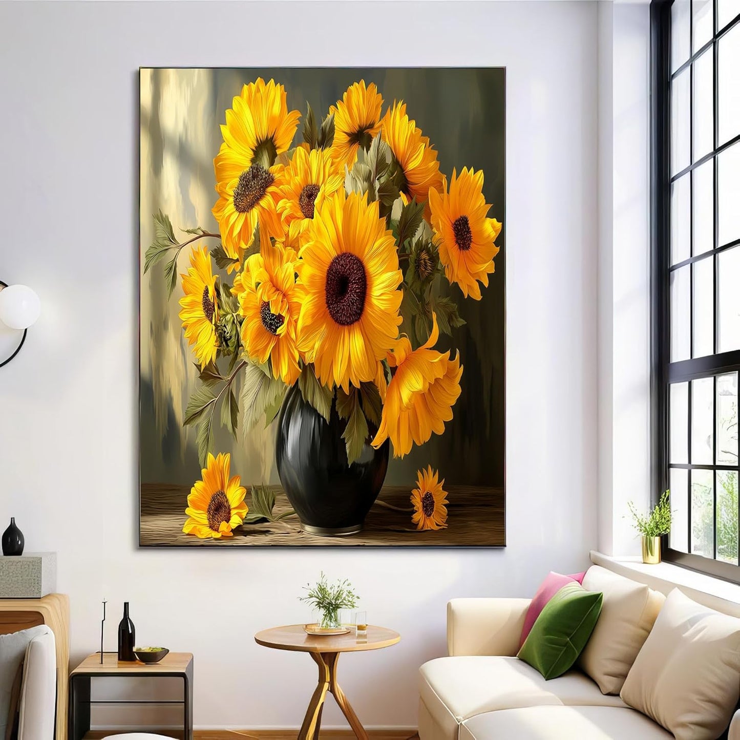 GDJSMIN Realistic Art Style Wall Art, Vase With Yellow Sunflowers Poster for Reading Room Living Room Decor 12x 16 inch Unframed