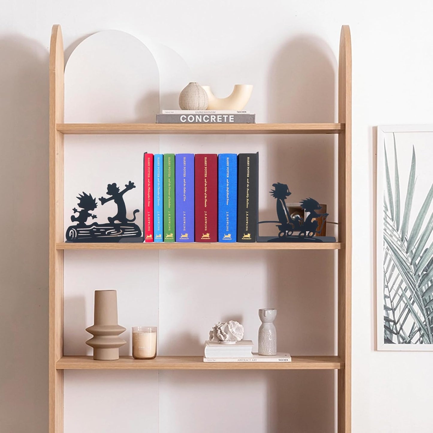 Calvin and Hobbes Bookend, Decorative Metal Book End with Cartoon Characters, Cartoon Book Supports for Kids Room, Super Heroes Book Stands, Gift for Kids, Best Gift