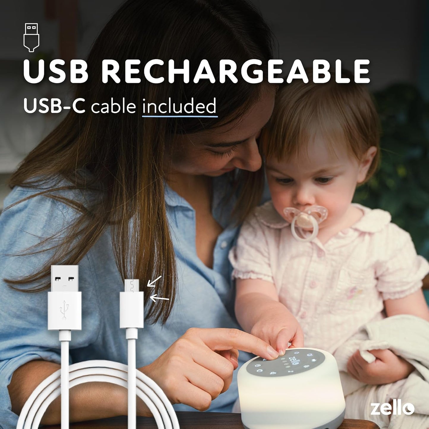 Zello | Original White Noise Machine for Babies & Adults | 30 Sounds | 7 Colour Night Light | Sleep Timer | USB Rechargeable | White Noise Machine Baby | Sleep Aid
