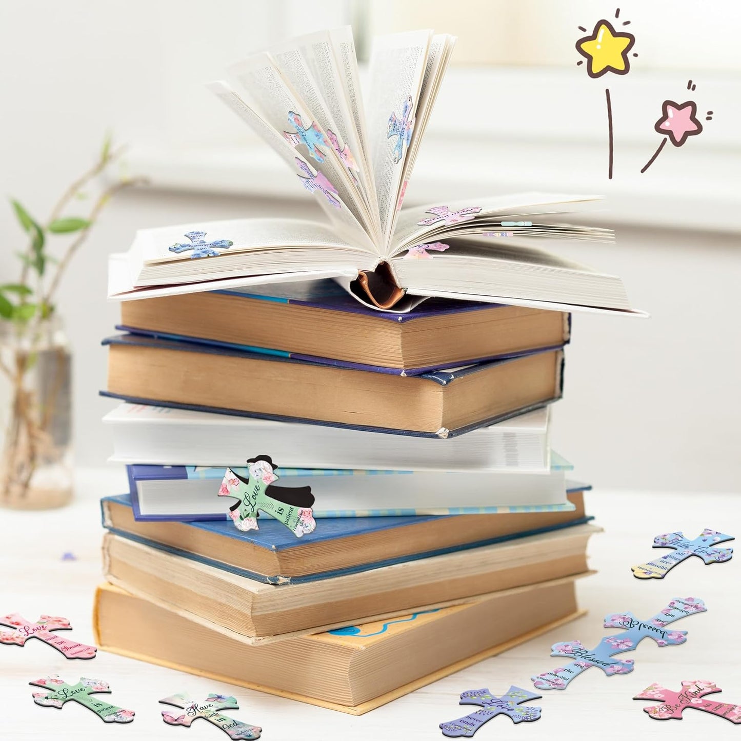 50Pack Magnetic Bookmarks Christian Bookmarks Bulk Cross Bible Bookmark for Reading Women Men Kids Teacher Book Lovers Gifts, Religious Magnet Bookmark Clips Cute Personalized Book Markers (Flower)