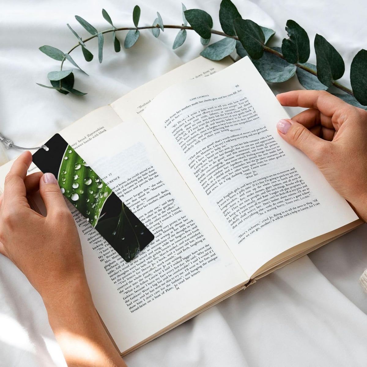 Plant Water Drops Bookmarks Gifts for Women Men, Wooden Bookmarks for Book Lovers, Vintage Book Marks Ornaments with Tassel, Unique Personalized Reading Page Markers Gray