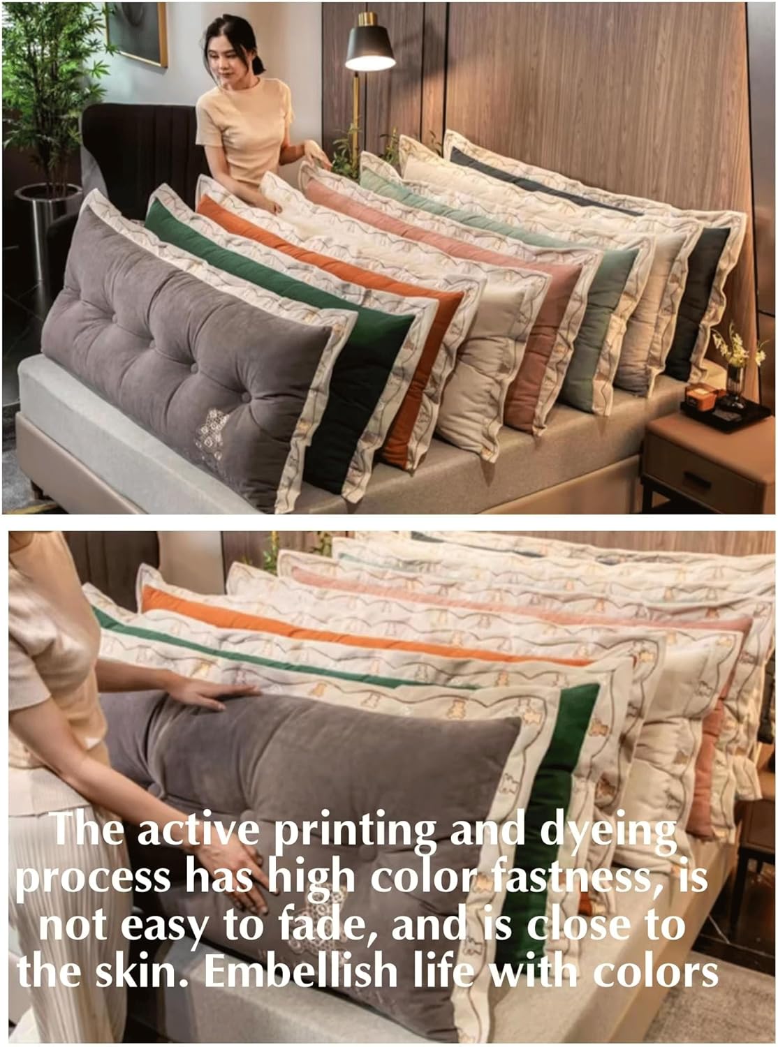 Large Wedge Pillow Headboard Tatami Reading Cushion The Waist Lumbar Pad Sofa Pillow Cushion(Size:180x60x15cm,Color:White)