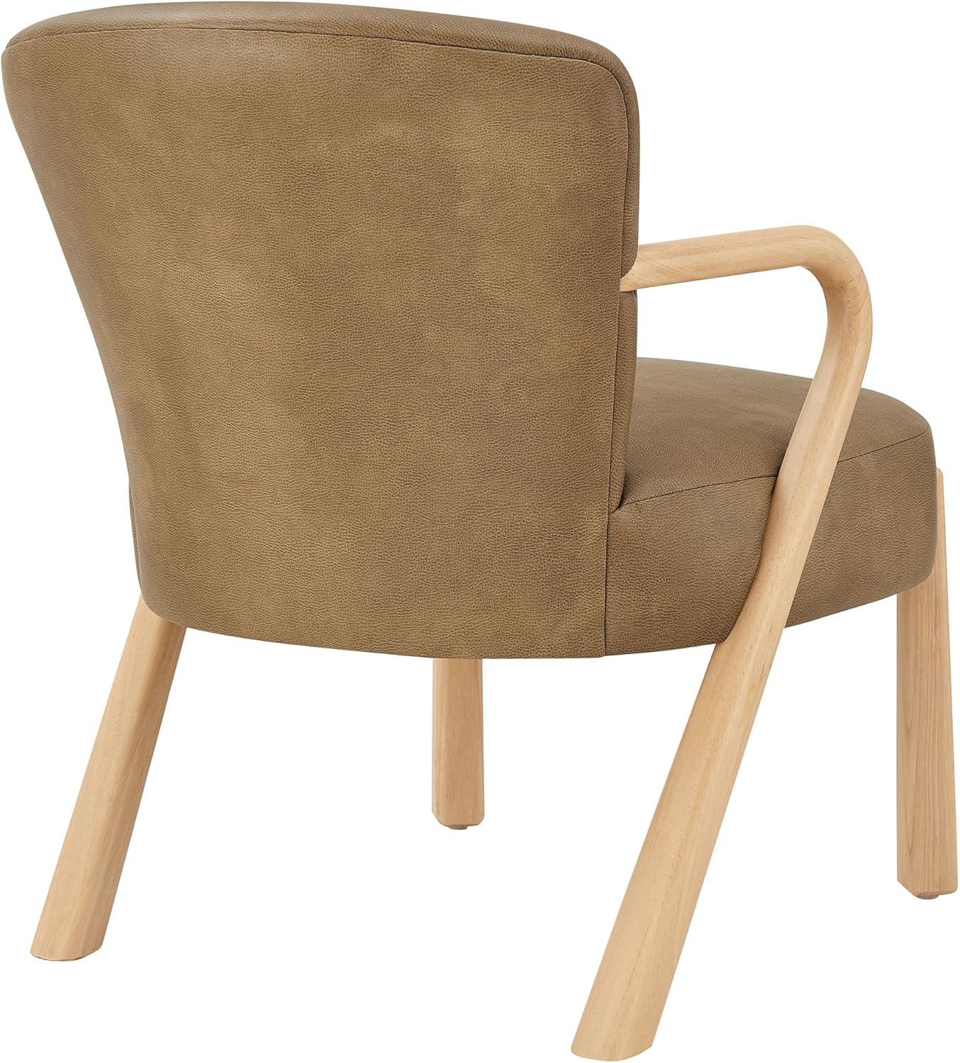 Modway Arden Faux Leather Upholstered Accent Armchair in Toast – Mid-Century Modern Lounge Chair with Curved Wood Frame