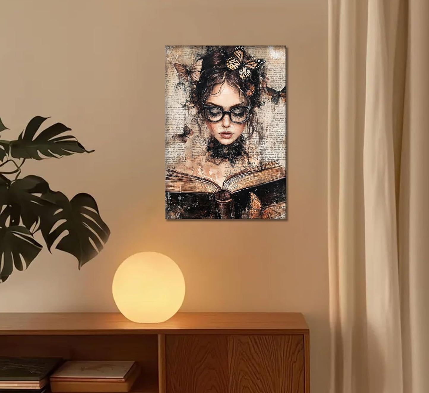 Framed Reading Woman Canvas Wall Art Moody Victorian Female Scholar Poster Print Dark Academy Picture Gothic College Aesthetic Wall Decor for Bedroom Living Room Library Corner Bedroom Dorm 12x16in