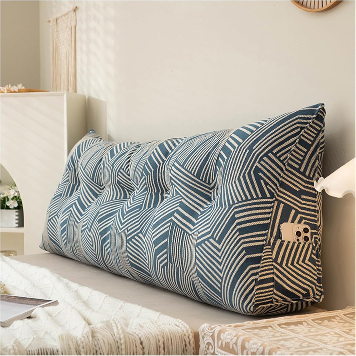 Large Headboard Wedge Pillow Bed Reading Pillow for Headboard, Triangular Wedge Pillow Headboard, for Sitting in Bed-Backrest Positioning Support Pillow,G,150cm