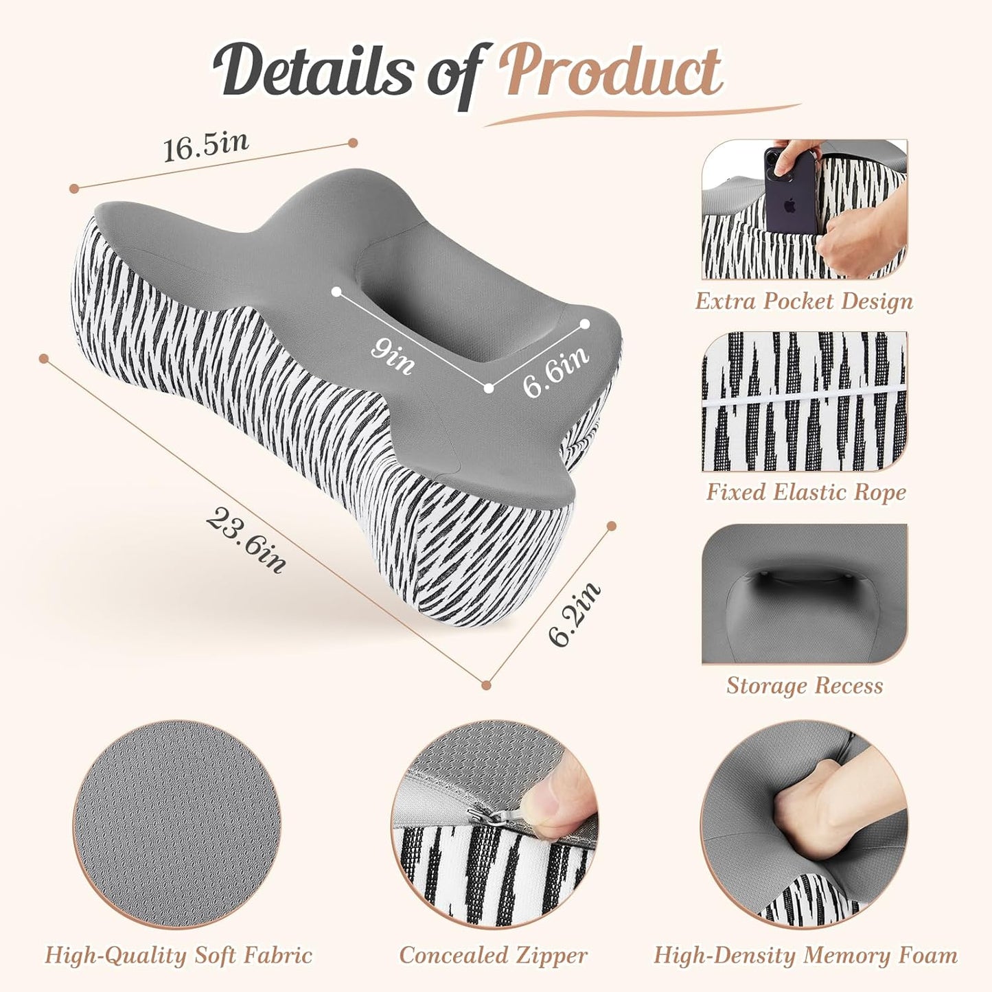 DONAMA Reading Pillow for Gaming, Lap Desk Pillow for Laptop, Arm Rest Pillow with Side Pockets, Memory Foam Bed Rest Pillow for Reading, Working, Gaming, Writing in Bed Couch Floor (Dark Grey)
