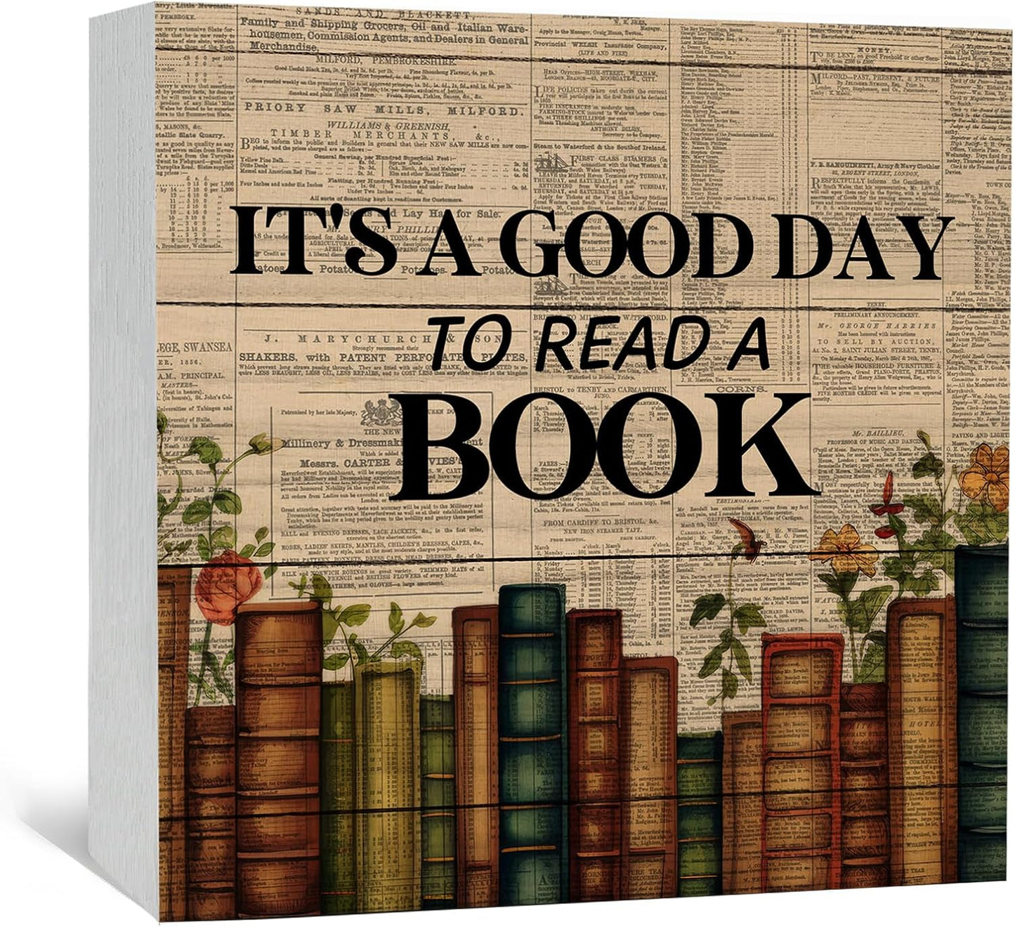 Reading Corner Decor Floral Book Sign,It's a Good Day to Read a Book Inspirational Reading Wooden Sign,Home Library Toddler Kids Reading Room Nook Decor Sign,Book Shelf Decor Signs,5x5 Inch