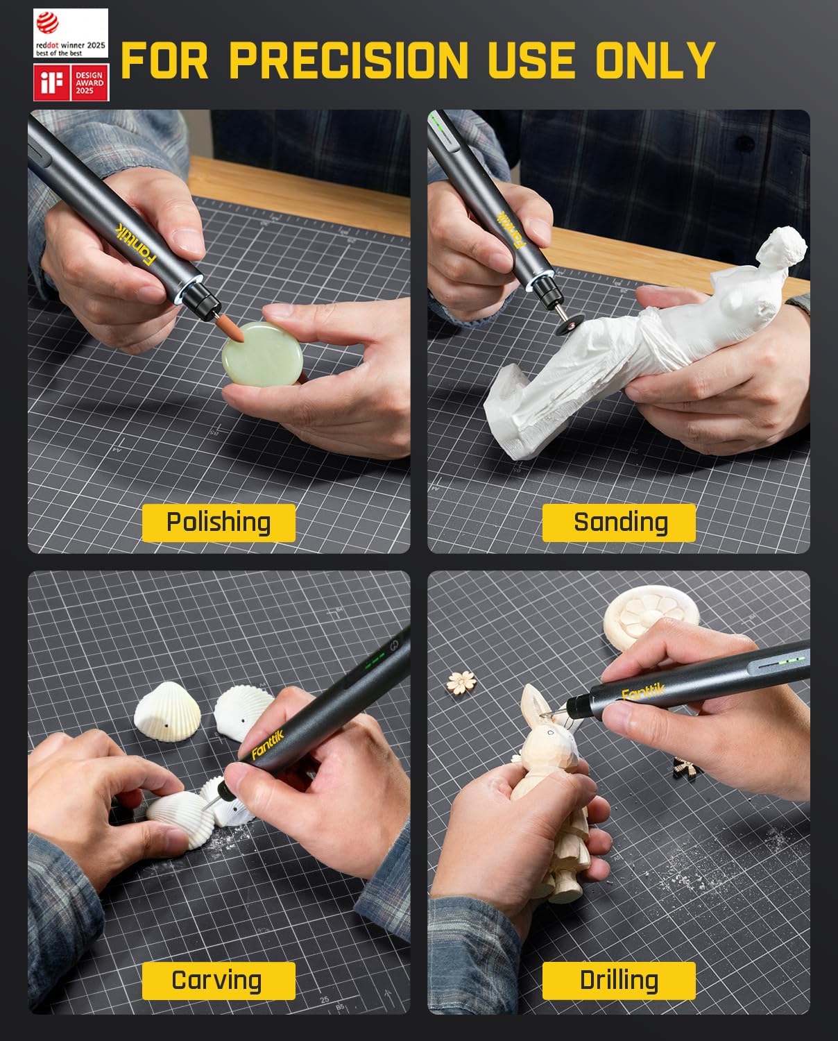 Fanttik F2 Master Mini Cordless Rotary Tool Kit, NeoPulse Motor, 5 Speed, 25000 RPM, Revostor Hub, 35 Accessories, Engraving Pen, for 3D Printer Sanding, Polishing, Drilling, Carving, DIY Crafts