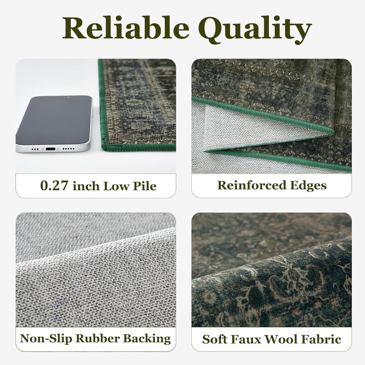 Area Rugs 6x9 Dark Green, Vintage Distressed Earth Tone Living Room Rug Washable Low Pile, Dark Moody Carpet Rug for Bedroom Dining Room Non Slip, Home Office Reading Nook