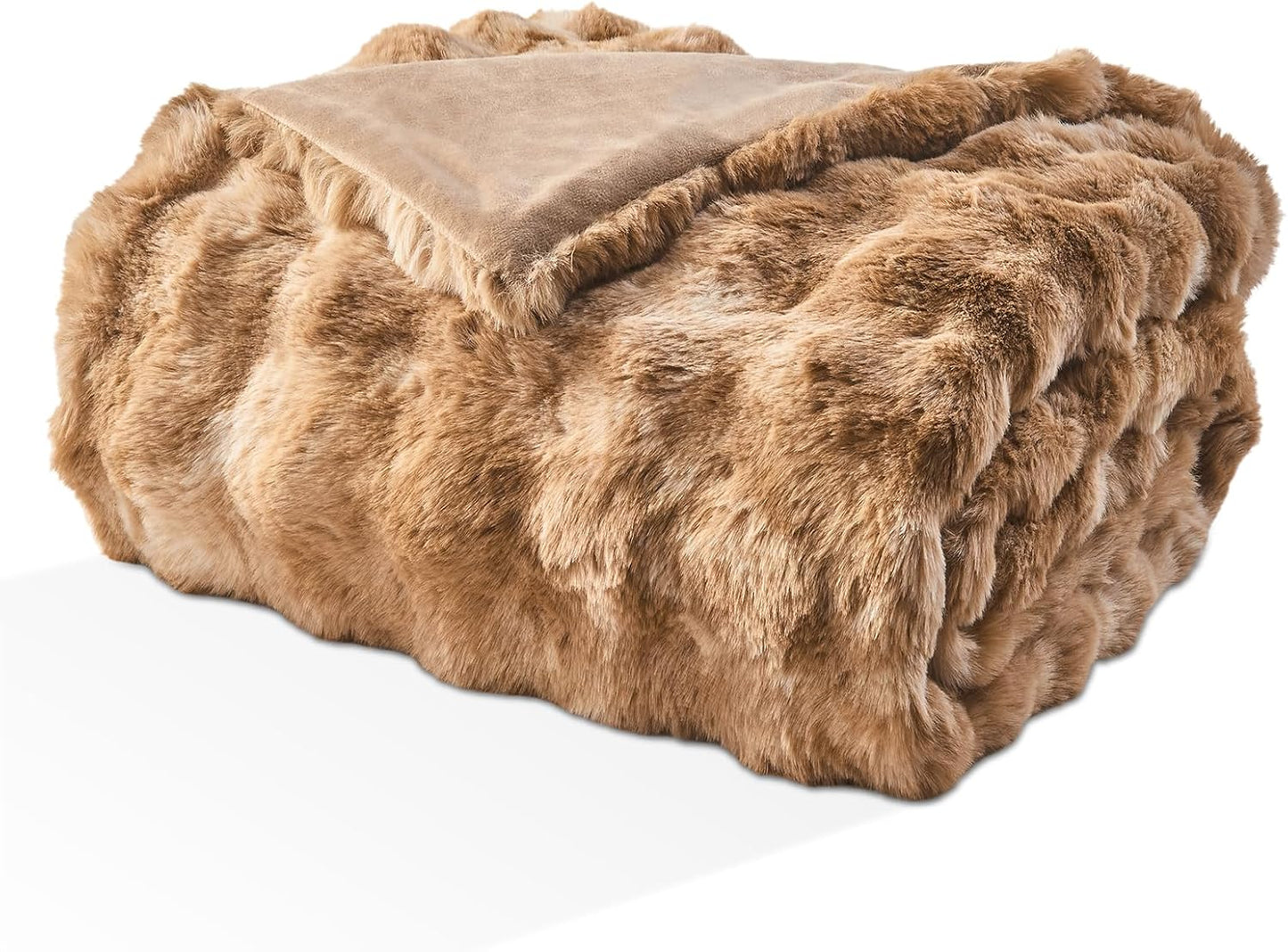 EMME Faux Fur Throw Blanket Tie Dye Brown - Big Bubble Rabbit Cozy Blanket for Couch, Small Fluffy Fuzzy Cozy Blanket, Thick Furry Plush Shaggy Blankets, 650GSM, 50x60 Inches