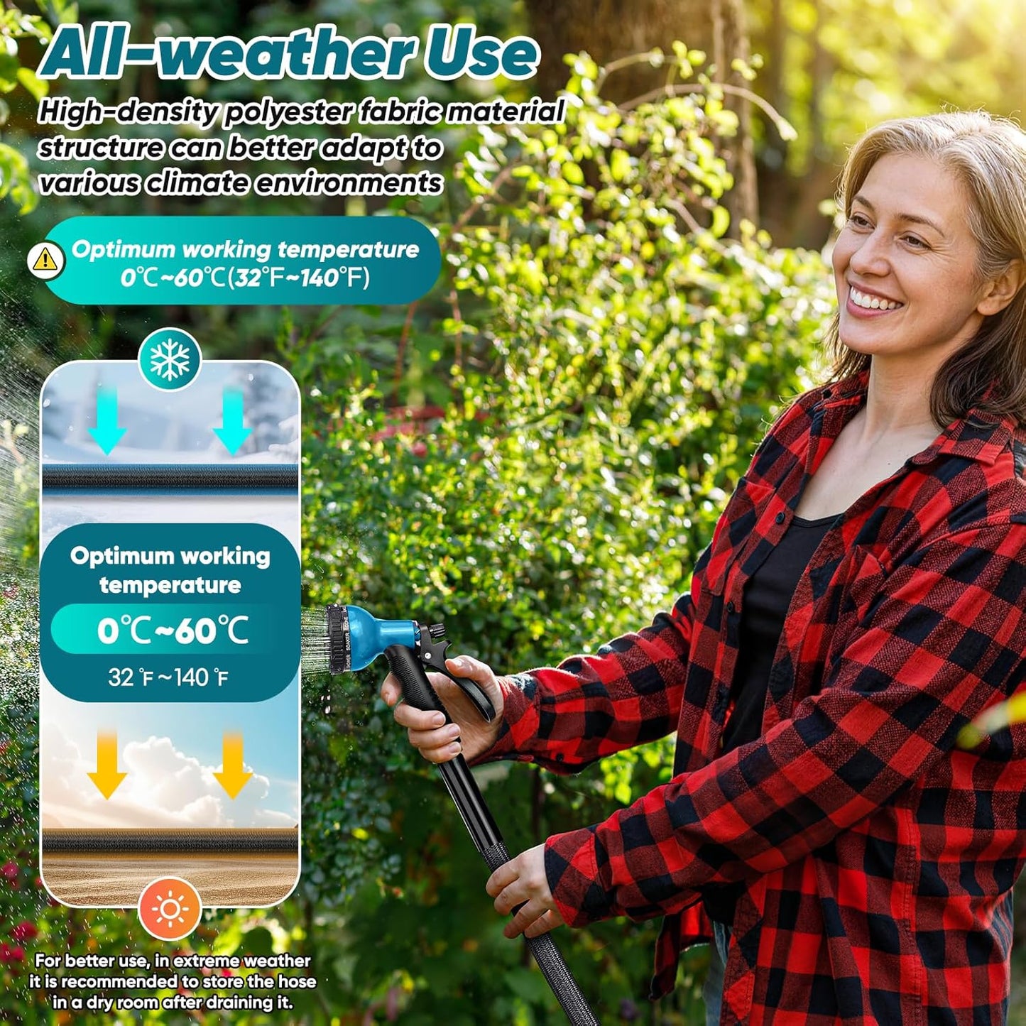 Garden Hose 100FT Non-Expanding, Lightweight Hose With 10-Function Nozzle, Leak-Proof, No-Knot, Easy to Carry, Wear-Resistant, Sturdy 3/4GHT Flexible Water Hose for Yard Garden Outdoor