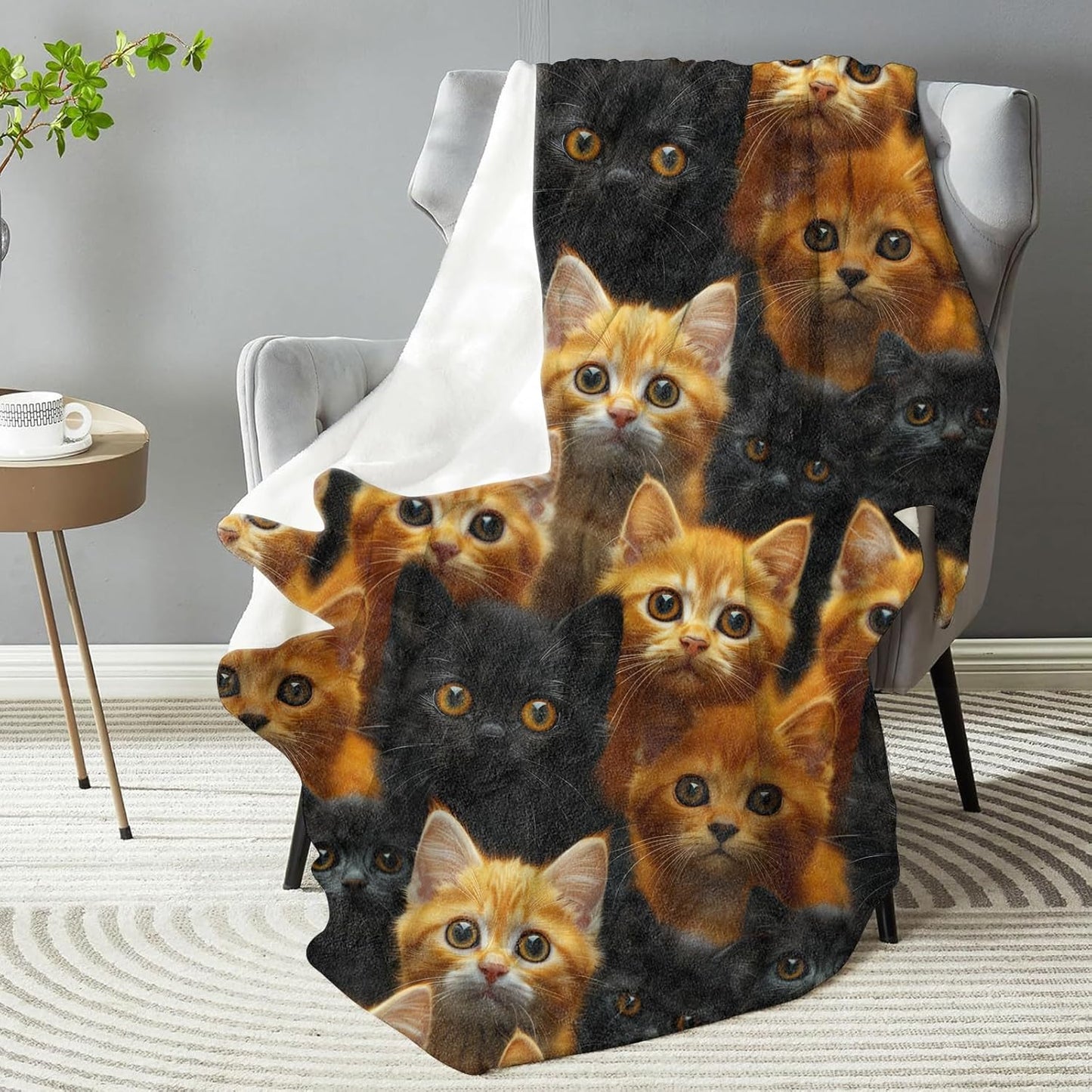 Lovely Cat Theme Throw Blanket - Soft Plush, Lightweight, Warm, Fuzzy Anti-Pilling Flannel Blanket for Bedroom, Couch, Travel, Sofa - Comfy 50in×60in