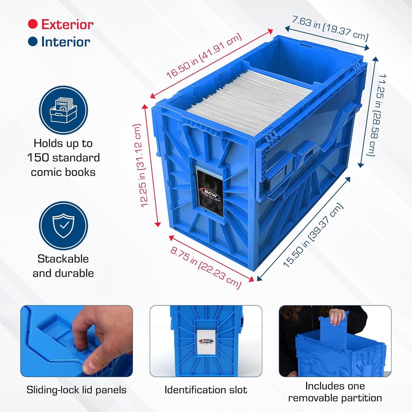 BCW Short Comic Book Bin | Holds 150 Comics | Stackable Plastic Storage | Acid-Free Organizer | Blue, Single