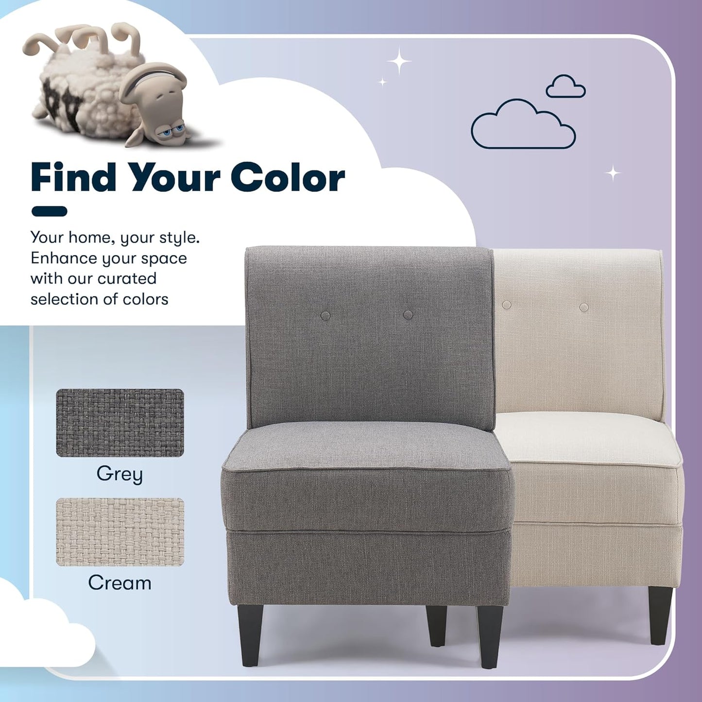 Serta Copenhagen Modern Accent Chair, Button Tufted Backrest, Sinuous Spring Seat Cushion, Rubberwood Legs, Upholstery for Living Room, Bedroom and Small Spaces, Polyester Woven Fabric, Gray