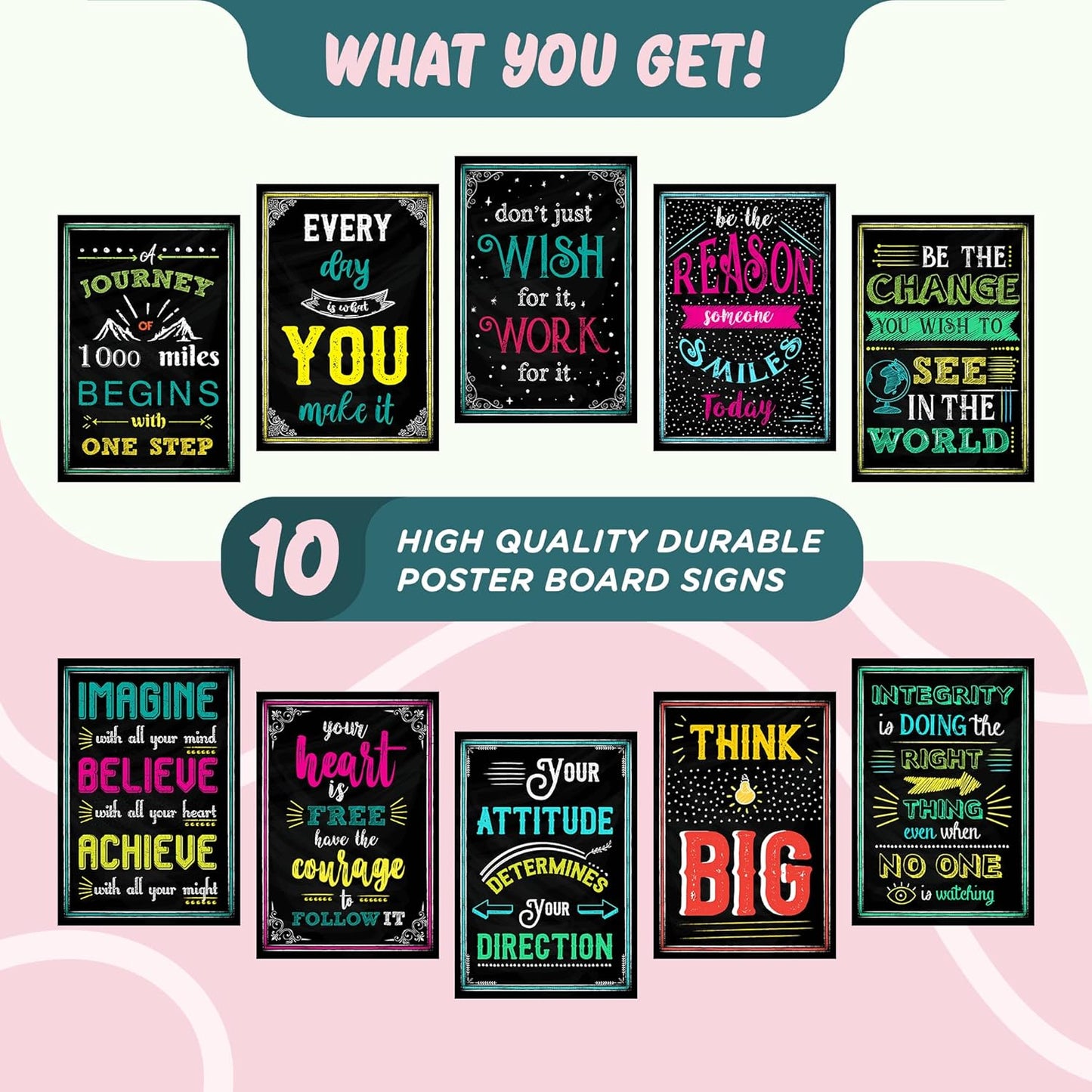 L&O Goods 10-Pack Motivational Posters 11 x 17 – Positive Affirmations for Classroom, Office, or Home – Inspirational Wall Prints - Glossy, Durable, Unframed Prints (Made in USA)