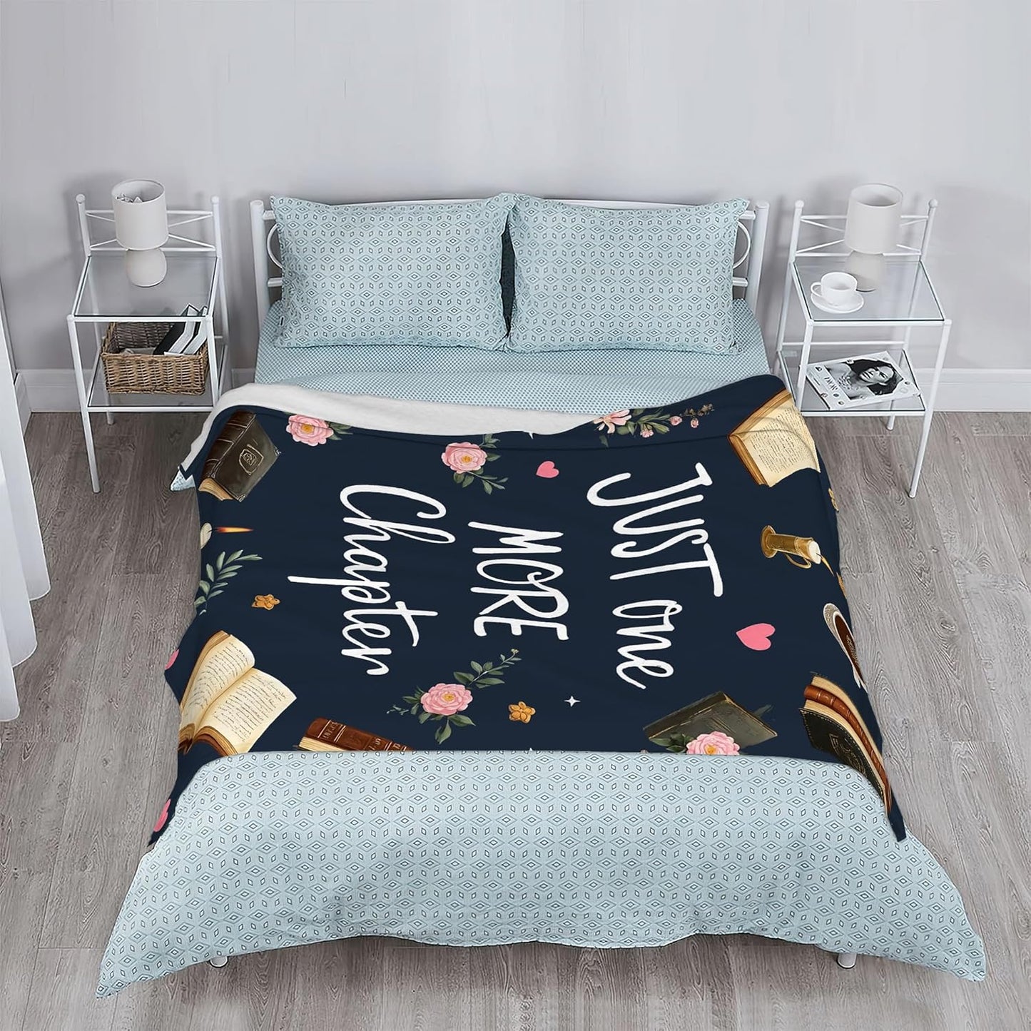 Reading Books Fall Throw Blanket,Navy Blue Cozy Plush Fluffy Blanket for Living Room Decor,Lightweight Fleece Throws for Couch,Bed,Traveling,Naps,Reading,50 X 60 Inch