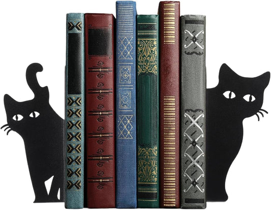 Cat Book Ends - Non-Slip Metal Peeping Cat Holder | Decorative Bookends,for Reading Enthusiasts Bookshelf Bookcase Desk Home Bedroom