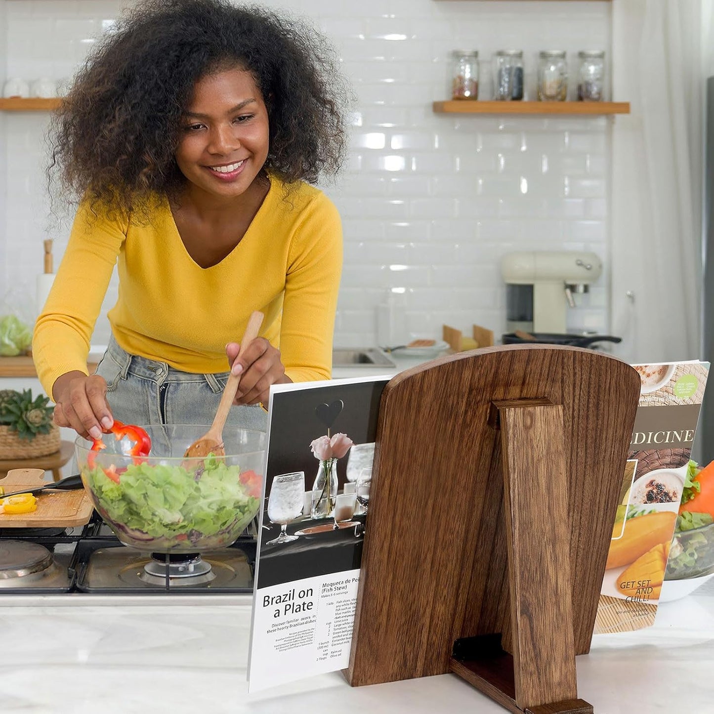 Cookbook Stand for Kitchen Counter, Solid Wood Recipe Book Holder Cook Book Stand with Adjustable Angle for Convenient Cooking, Perfect for Kitchen Countertop Decor