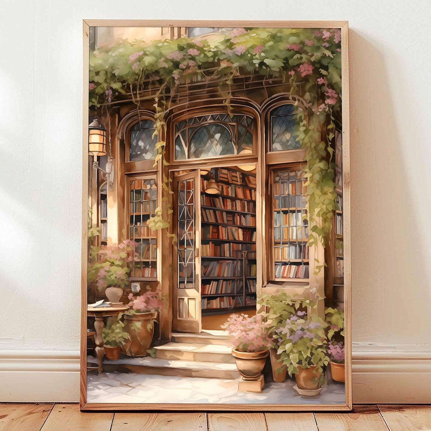 Book Store Poster Reading Canvas Wall Art Book Aesthetic Wall Print Antique Library Picture French Country Painting Floral Vintage Library Posters Farmhouse Bookshop Wall Art Room 16x24in No Frame