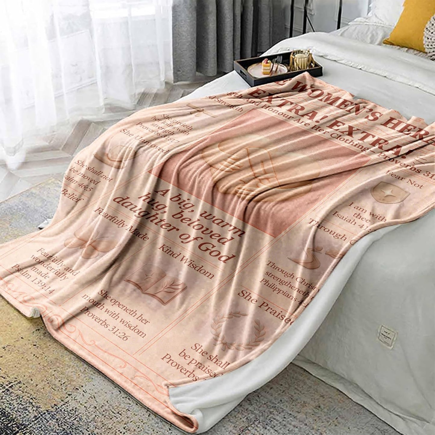 Christian Gifts for Women Blanket, Pink 50x60 Flannel Fleece Throw, Proverbs 31 Christian Bible Verse Scripture Gift—Daughter, Sister, Mom—Soft Cozy Couch & Bed Decor