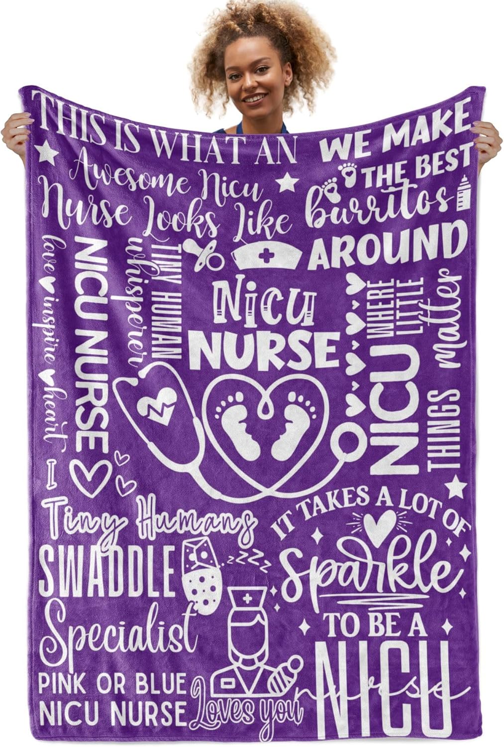 InnoBeta Nurse Gifts for Women, NICU Nurse Throw Blanket for Adults, Aunt, Sisters, Best Friends, 50 x 65 Inches, Purple