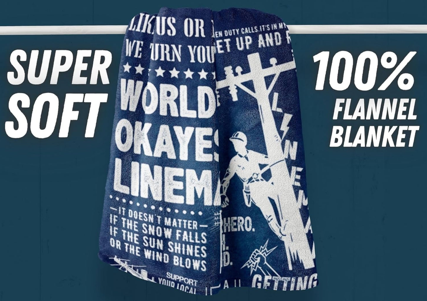 Lineman Funny Gifts, Bed Flannel Plush Blankets Throw, for Electrician, Dad, Husband, Father's Day, Christmas, Birthday (50"x 65")