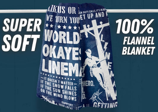 Lineman Funny Gifts, Bed Flannel Plush Blankets Throw, for Electrician, Dad, Husband, Father's Day, Christmas, Birthday (50"x 65")