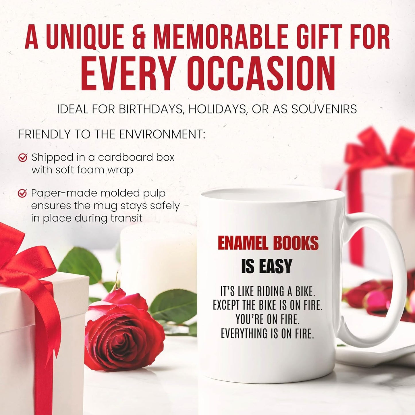 Enamel Books Is Easy Mug - Literary Collector Coffee Cup - Bookworm Funny Gift From Friends - Reading Tea Mugs - Literature Lover Cups - 11 Oz Ceramic Gifts For Book Enthusiasts, Birthday, Him, Her