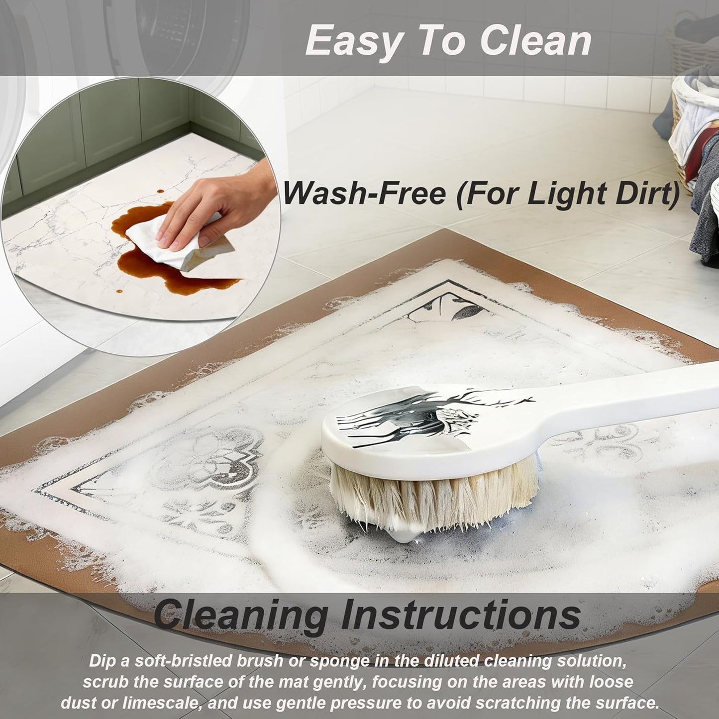 Corner Rug, L Shaped Kitchen Mat, Non Slip Corner Kitchen Rugs Washable, 4mm Thickness Rubber Kitchen Mats for Floor, Water Absorbent, Easy to Clean, VINTAGELILY-27.5X27.5INCH(Half Circle)