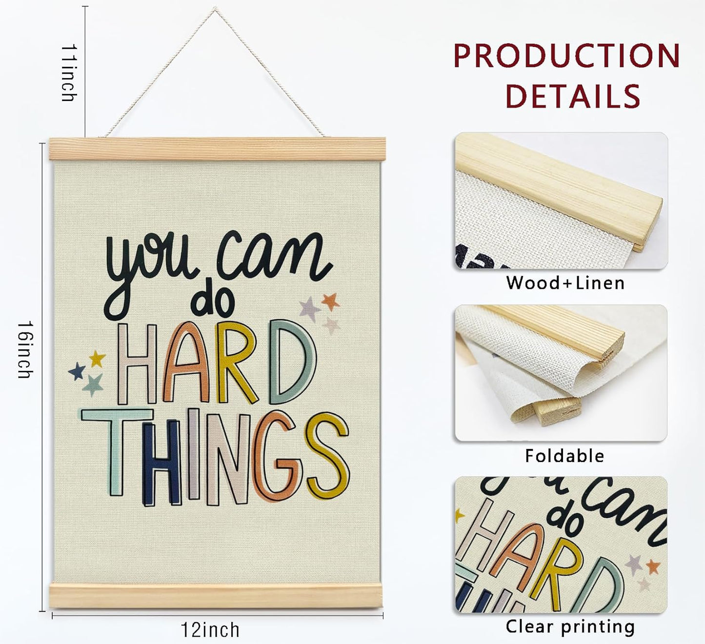 KDHTY Inspirational Wall Decor,Motivational Posters,Positive Affirmations Wall Art,Inspirational Wall Decor,You Can Do Hard Things,12x16 Inches