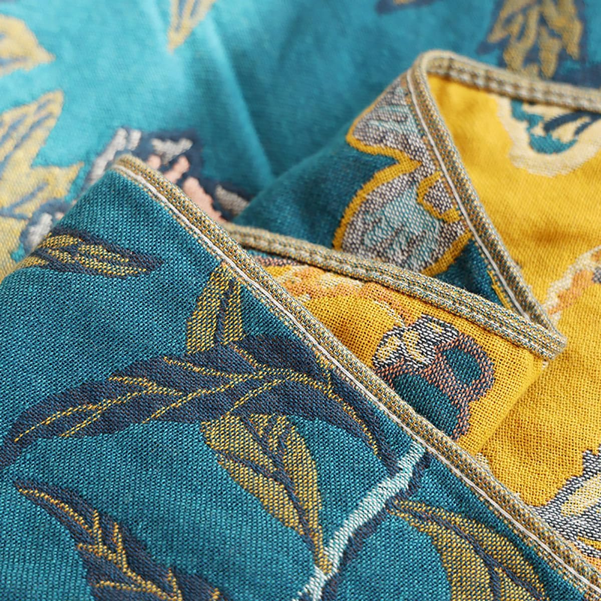 Muslin Blanket 80 x 90 in 4-Layer Gauze Cotton Blanket for Adults, Soft Breathable Summer Cooling Blanket, Boho Floral Lightweight Bed Blanket for Couch Sofa (Flowr Branch Teal, 80 x 90 in)