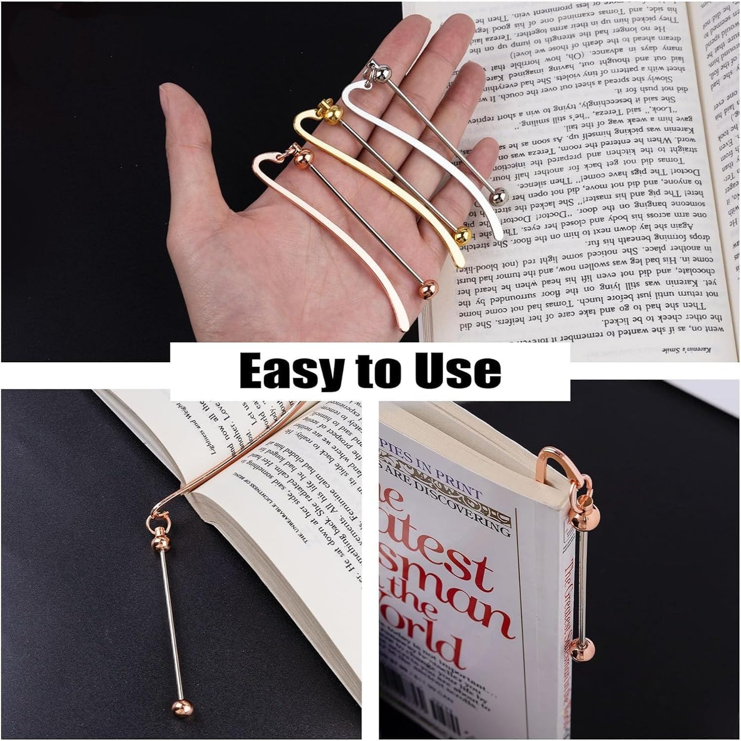 6Pcs Beadable Bookmarks DIY Metal Blank Beaded Bar, Beading Bookmark Bars Bulk for Beads for Book Lovers Student Teacher Office Supplies Craft Jewelry Pendant Charm Gift Birthday Present Gold