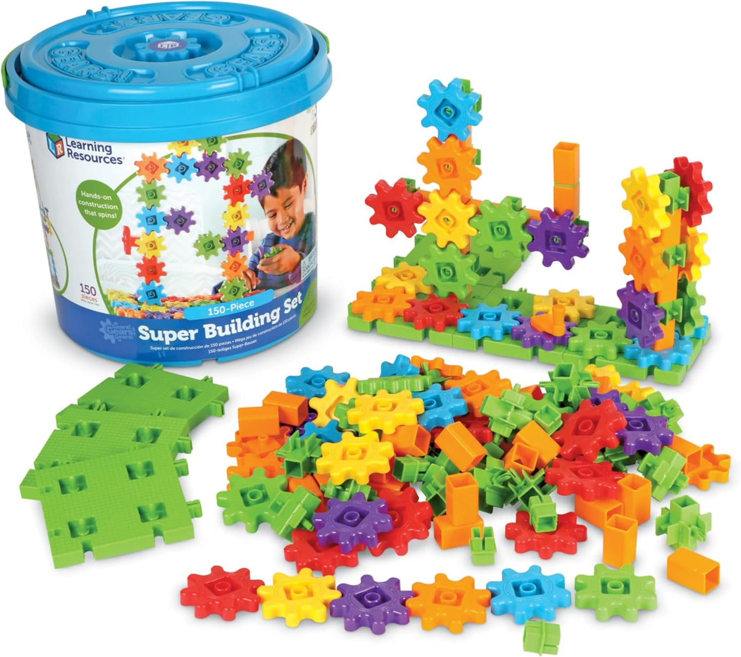 Learning Resources Gears! Gears! Gears! Super Building Toy Set, STEM Toys, Construction Toys, Gears for Kids, 150 Pieces, Ages 3+, Blue