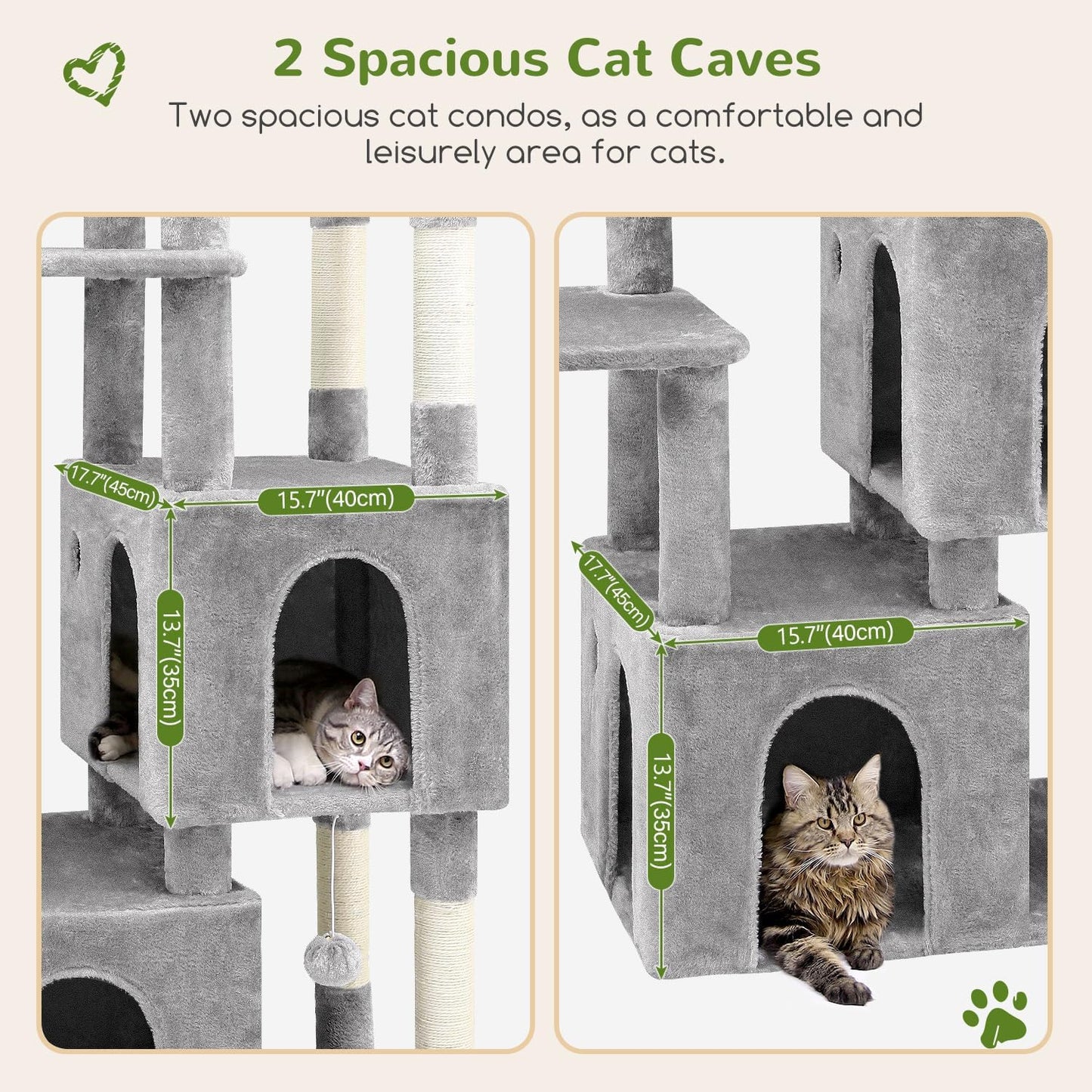 Globlazer Cat Tower for Indoor Cats, Heavy Duty Cat Trees for Large Cats Adult Big Cats Maine Coon Cat Tree Tower with Scratching Post, Extra Large Top Perch, Cat Condos, F61, Light Grey, 61inch