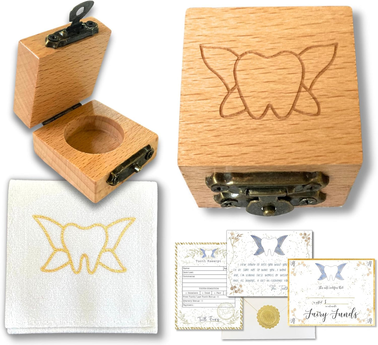 Tooth Box w/Clasp & Tooth Pouch | Tooth Fairy Box for Girls or Boys & Tooth Fairy Bag | Clasp Closure - Set of 1