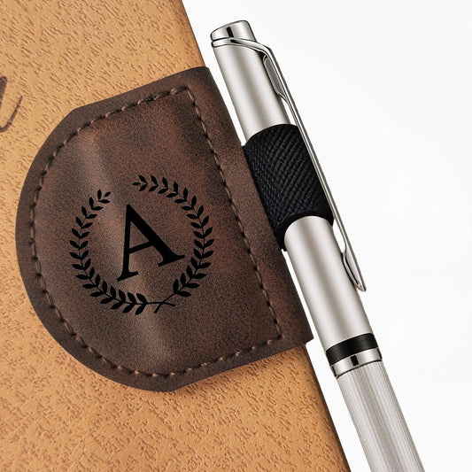 MOTEERLLU Bygone Mark Bookmark with Pen Holder, Initial Personalized Leather Magnetic Book Mark, Custom Bookmarks for Women & Men, Ideal Gift for Book Lovers, Readers