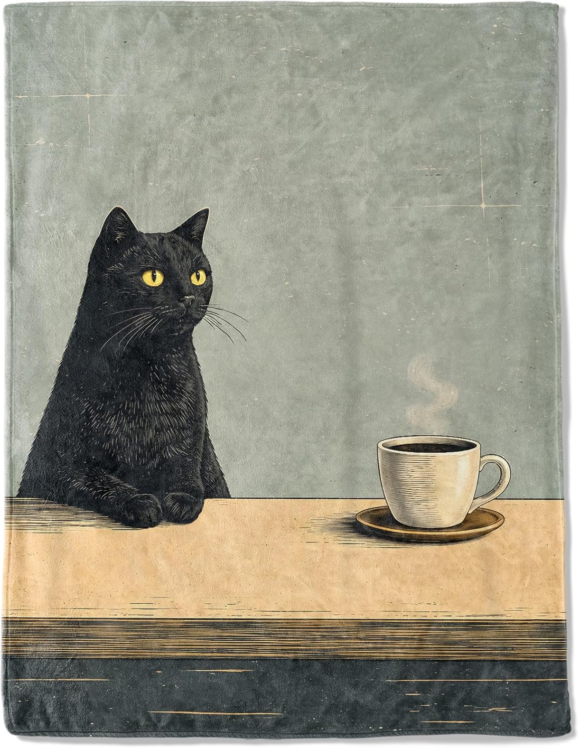 Retro Cat Fleece Throw Blanket 50x60 Inch,Vintage Black Kitten Coffee Decorative Throws,Soft Lightweight Blankets for Apartment Office Sofa Reading Chair,Cozy Gifts for Adults Teens Pet Lovers
