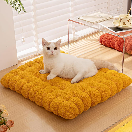 Plush Biscuit Shape Floor Pillow Meditation Cushions for Adults Kids, Soft Lambs Wool Thick Pillow Chair Pads Square Comfort Seat cushion for Yoga Living Room Tatami (Yellow, 50x60cm/19.6x23.6in)