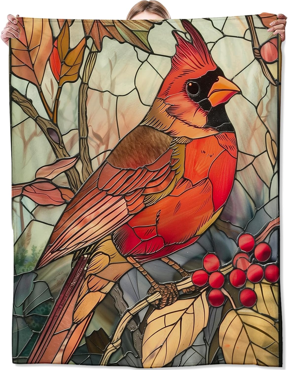 Cardinal Blanket for Couch,Bed,Sofa, Soft Cozy Red Bird Throw Blankets for All Season Glass Decor Gifts, Flannel Plush Blanket Lightweight Comfy for Adult Kids 50”×60”
