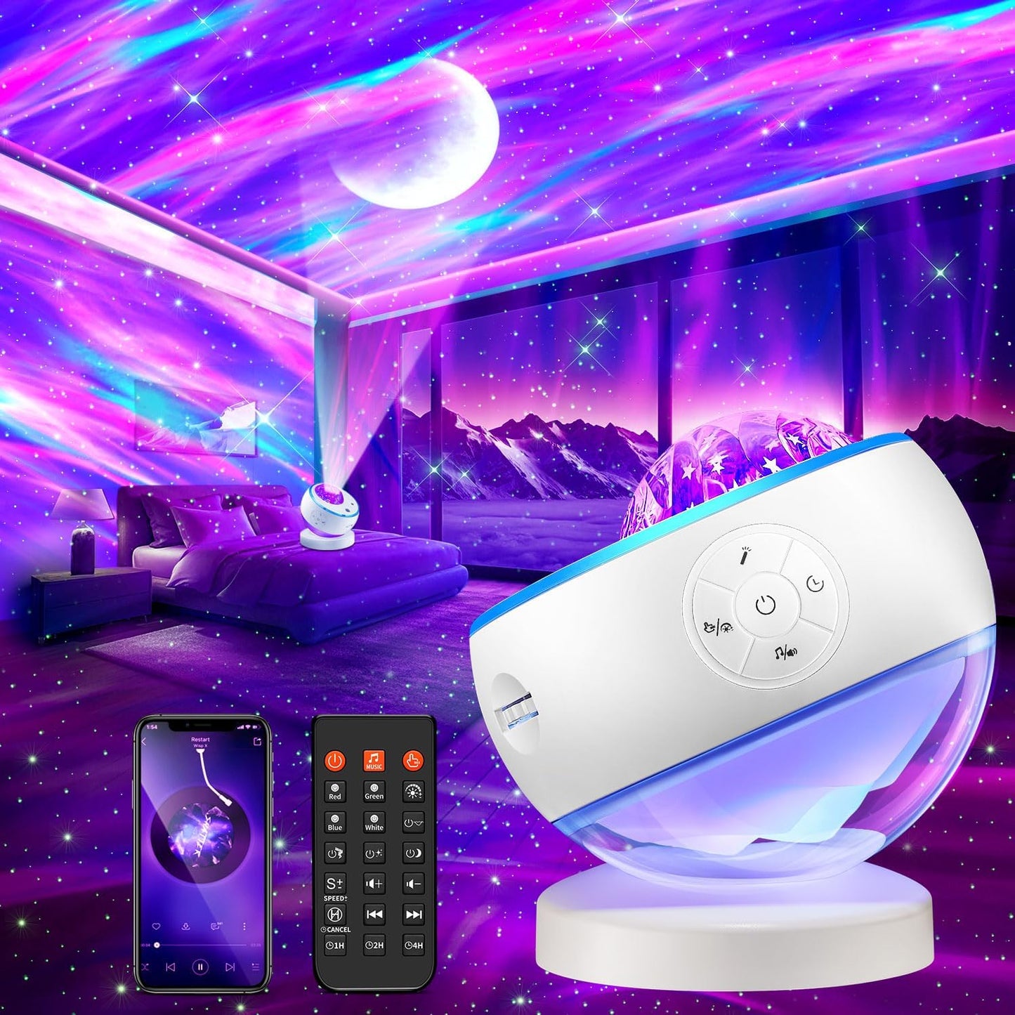 Northern Lights Projector Galaxy Projector with 300+ Light Effects, LED Star Projector for Bedroom Aurora Light, Remote Control, 15 White Noises, Bluetooth Speaker Galaxy Light Gifts for Kids Adults