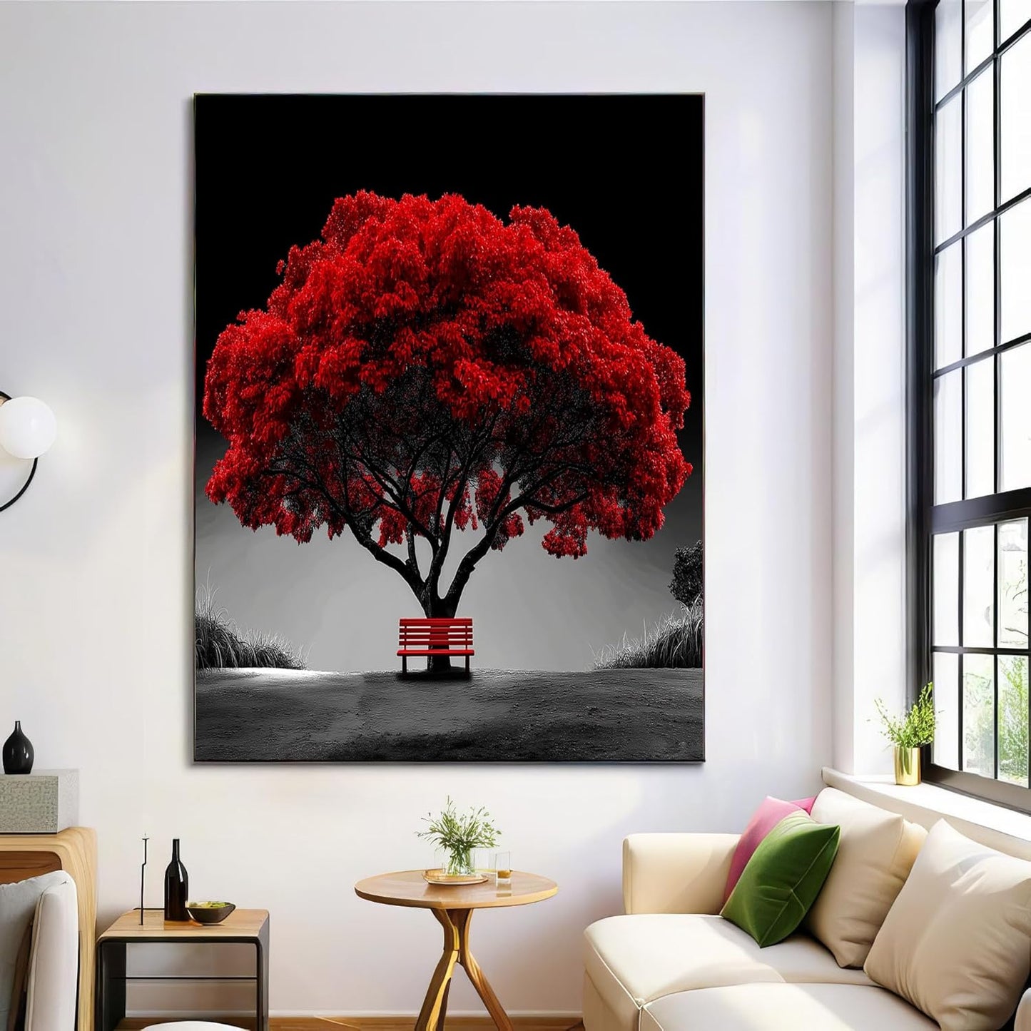 GDJSMIN Realistic Tree Scenery Wall Art, Red Leaves Poster For Reading Room Living Room Decor 12X 16 Inch Unframed