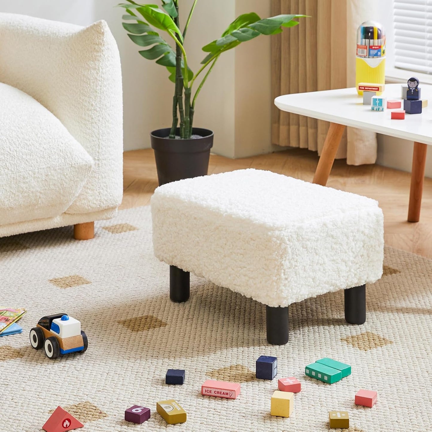 YMYNY Foot Stool Small, Foot Rest Ottoman with Stable Wooden Legs Under Desk, Sofa Footstool for Living Room, Bedroom,Office 16.54''L x 11.42''W x 9.06''H White URF-BD216