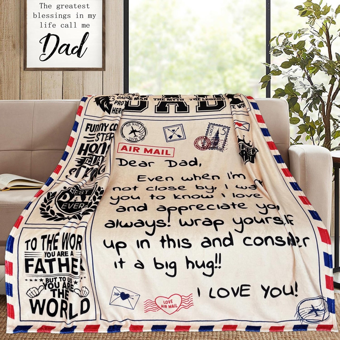 Letter to My Dad Blanket 60"x50", Father's Day Birthday Gifts for Dad, Fathers Dads Day Gifts Blankets