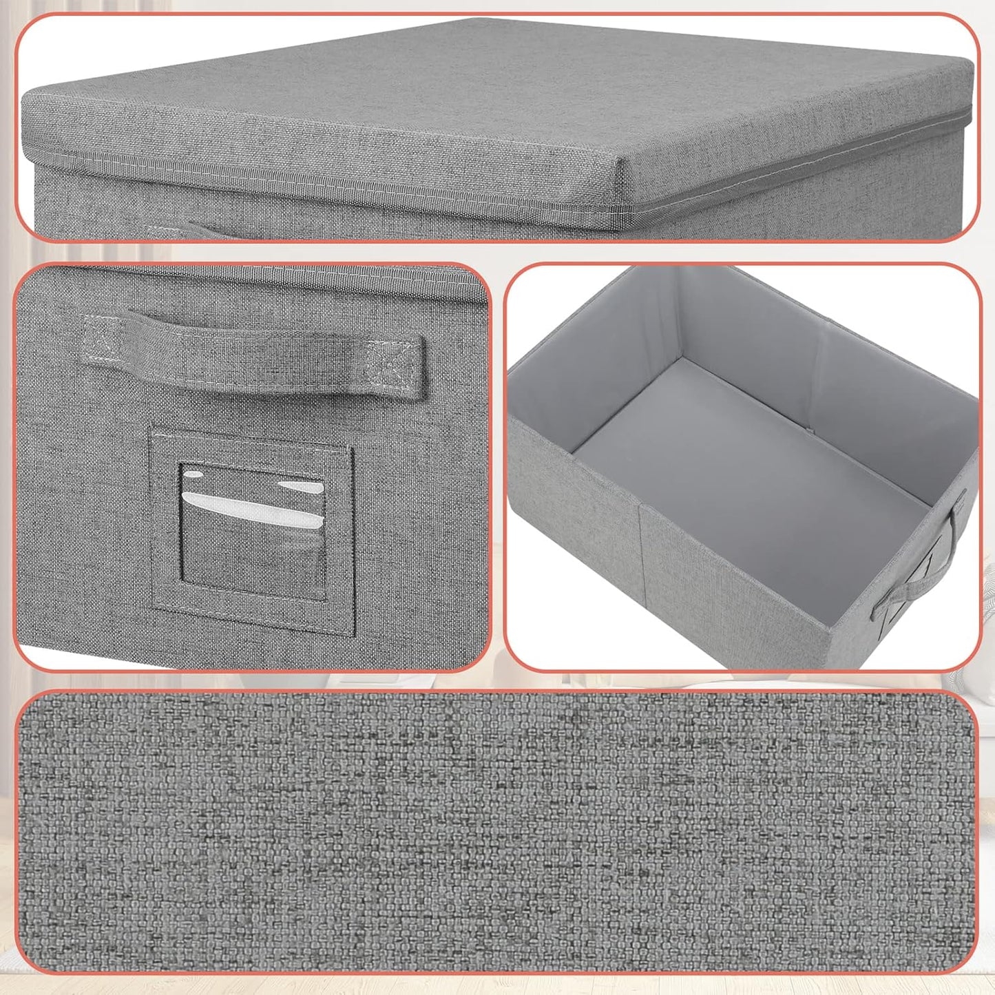 22.8qt Closet Storage Boxes with Lids Gray Folding Keepsake Storage Bins Stackable Flat Lidded Carboard Storage Contaner for Clothes Barbie Shoes, 2 Pack