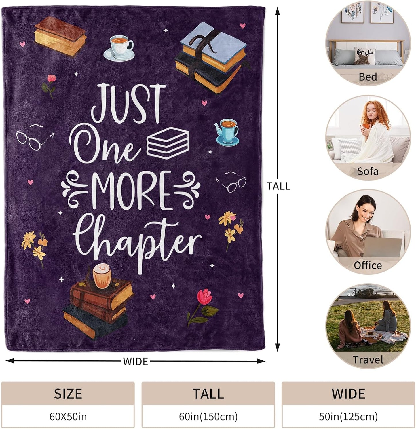 Book Lovers Gifts, Teacher Gifts for Women Men Book Lover Throw Blanket, Birthday Gift for Women, Librarian Birthday Gift for Friends 60" x50 (Purple)