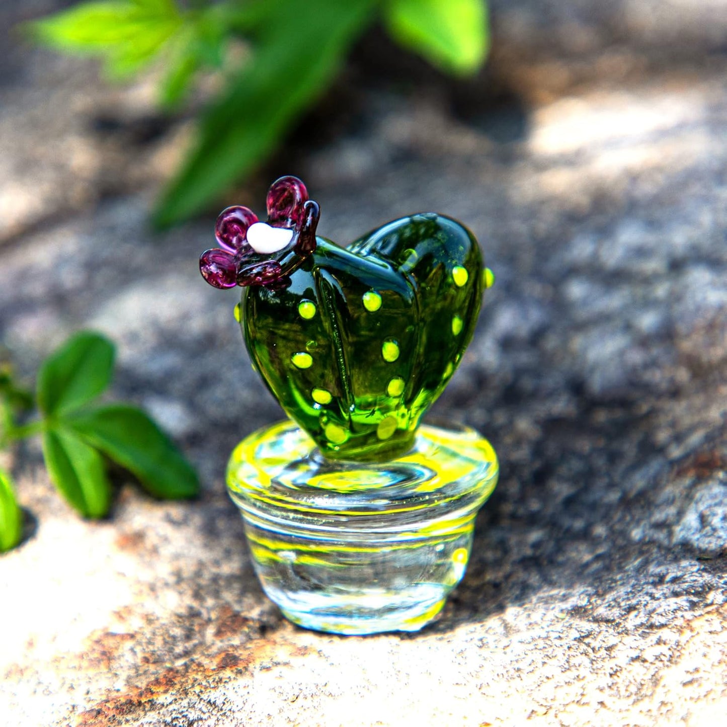QFkris 1.6" Mini Art Cactus Glass Blown Handmade Glass Figurines Collectibles Table Home Decoration Simulation Plants D